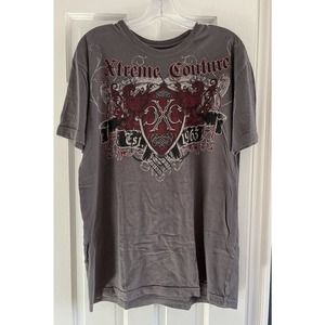 Xtreme Couture Shirt Mens L Gray Red Spell Out Logo Casual